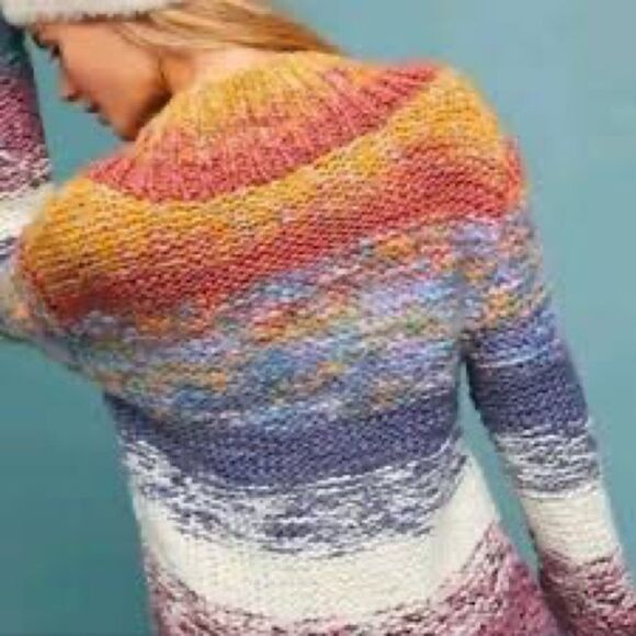 Anthropologie Sleeping on Snow Rainbow Chunky Knit Pullover Shawl Collar Sweater - Picture 3 of 9
